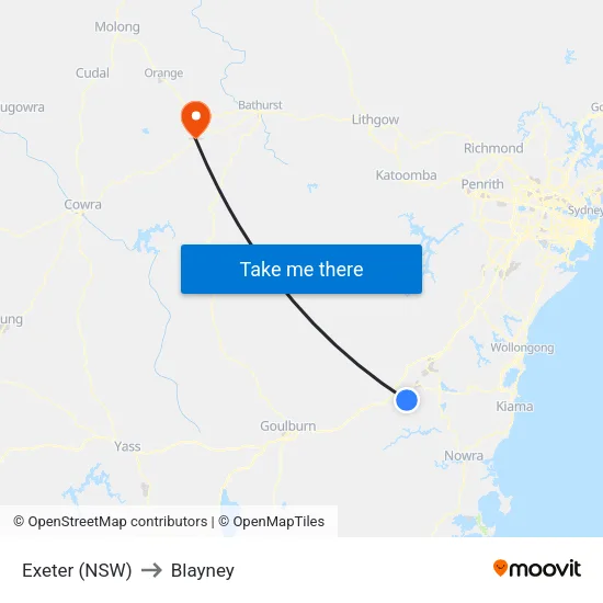Exeter (NSW) to Blayney map