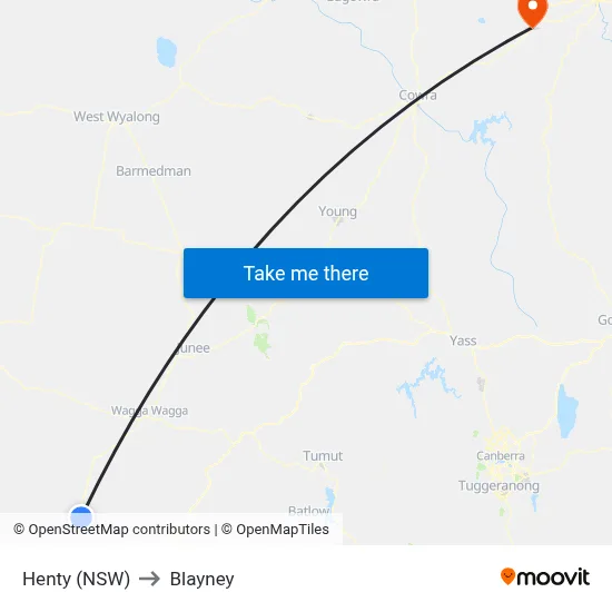 Henty (NSW) to Blayney map