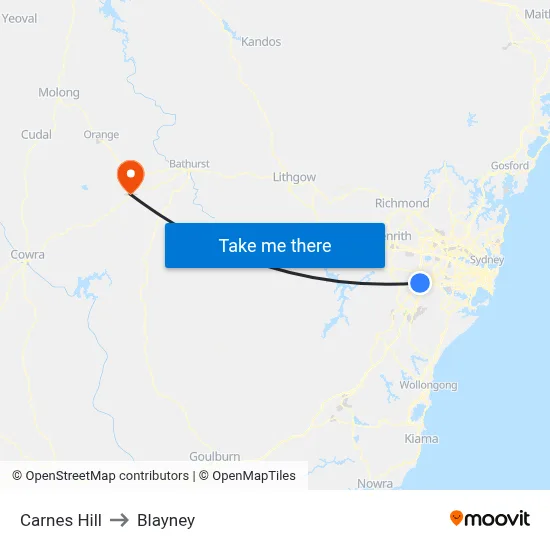 Carnes Hill to Blayney map