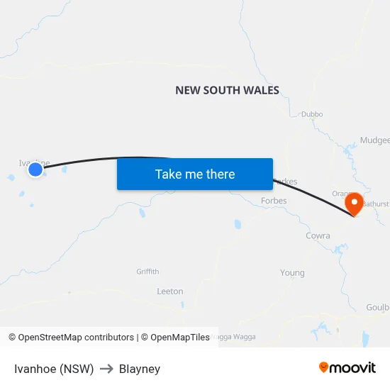 Ivanhoe (NSW) to Blayney map