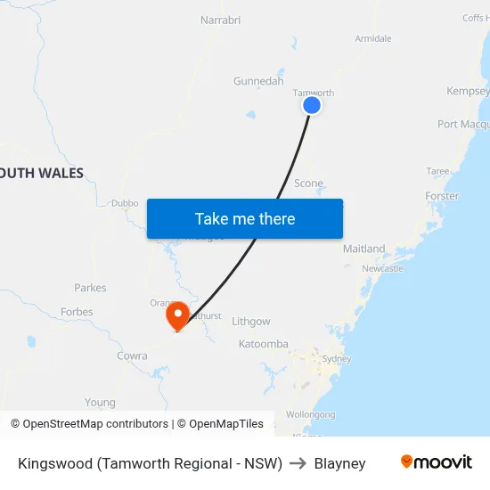 Kingswood (Tamworth Regional - NSW) to Blayney map
