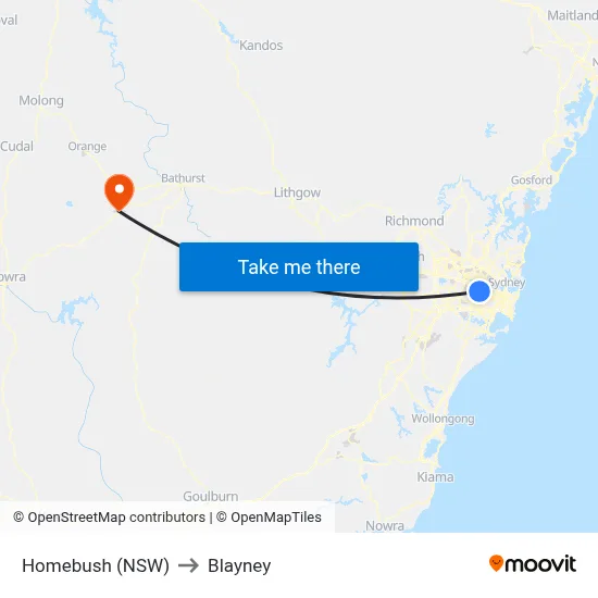 Homebush (NSW) to Blayney map