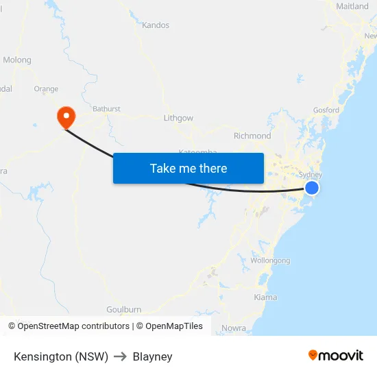 Kensington (NSW) to Blayney map