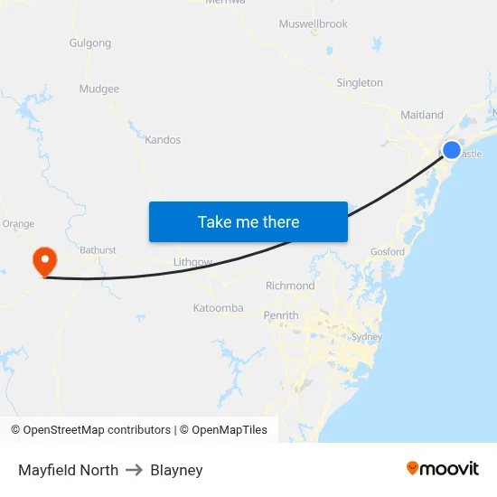 Mayfield North to Blayney map