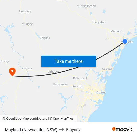 Mayfield (Newcastle - NSW) to Blayney map