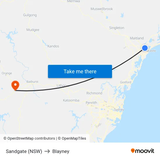 Sandgate (NSW) to Blayney map