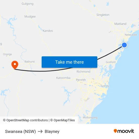 Swansea (NSW) to Blayney map
