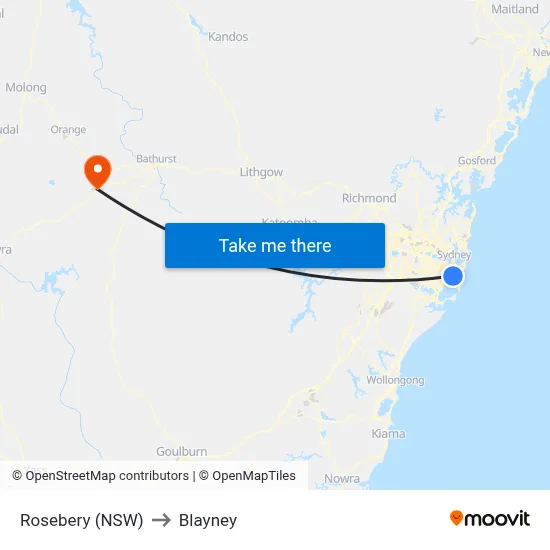 Rosebery (NSW) to Blayney map