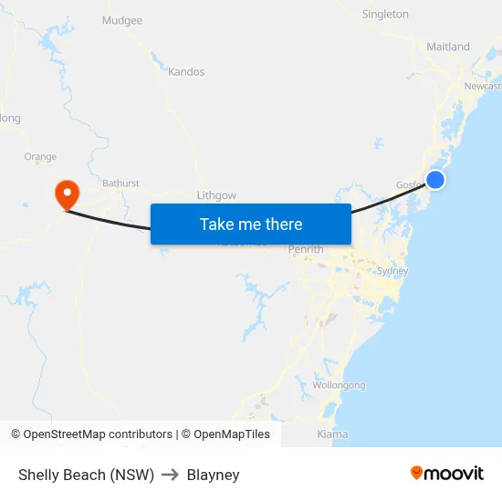 Shelly Beach (NSW) to Blayney map