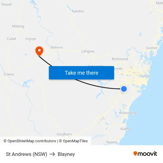 St Andrews (NSW) to Blayney map