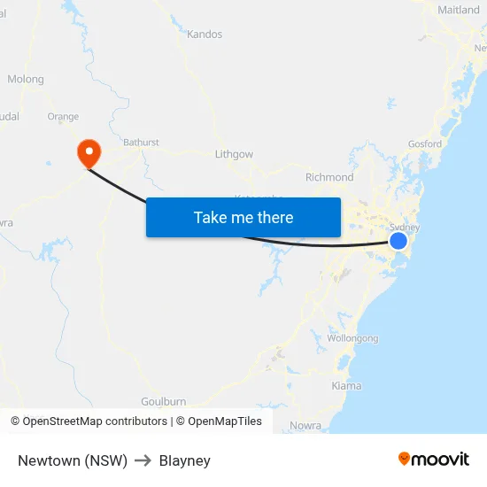 Newtown (NSW) to Blayney map