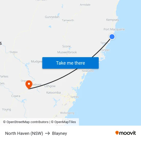 North Haven (NSW) to Blayney map