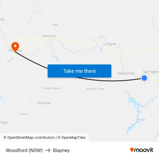Woodford (NSW) to Blayney map