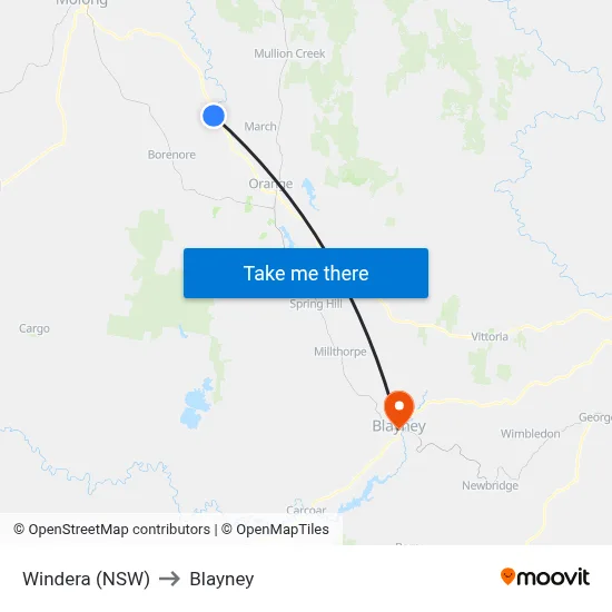 Windera (NSW) to Blayney map