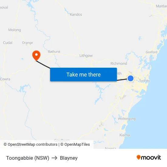 Toongabbie (NSW) to Blayney map