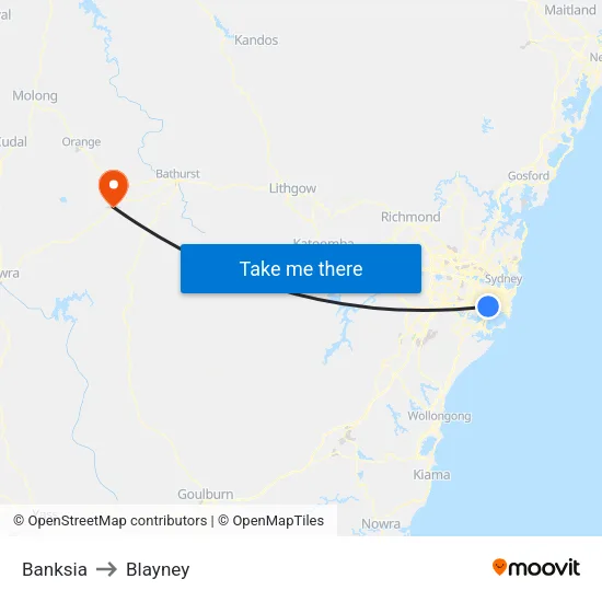 Banksia to Blayney map