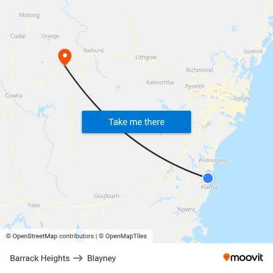 Barrack Heights to Blayney map