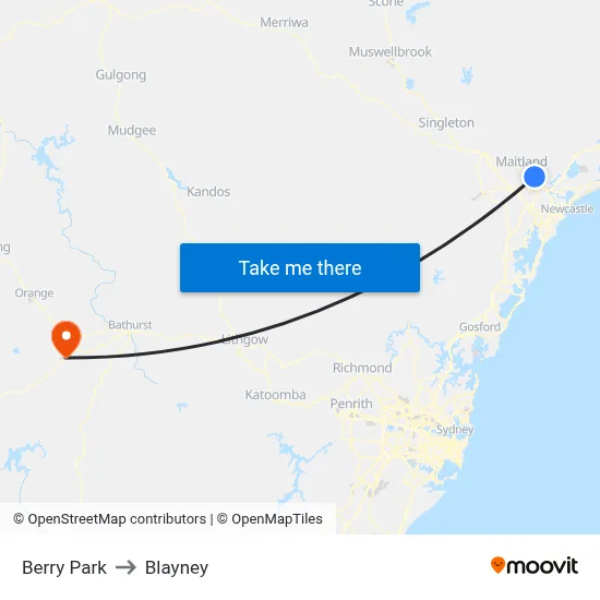 Berry Park to Blayney map