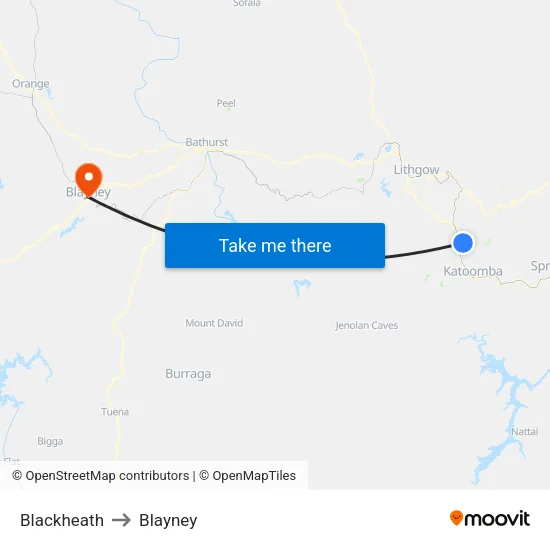 Blackheath to Blayney map