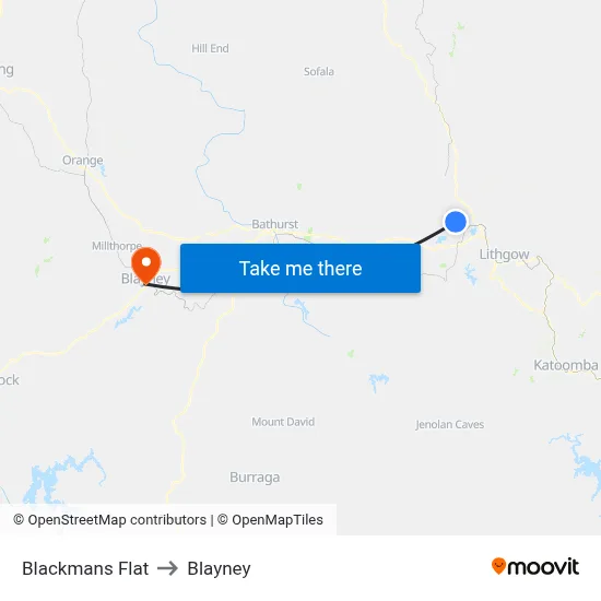 Blackmans Flat to Blayney map