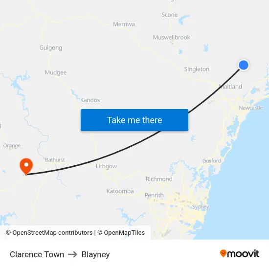Clarence Town to Blayney map