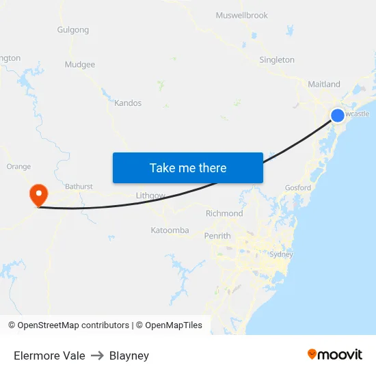 Elermore Vale to Blayney map