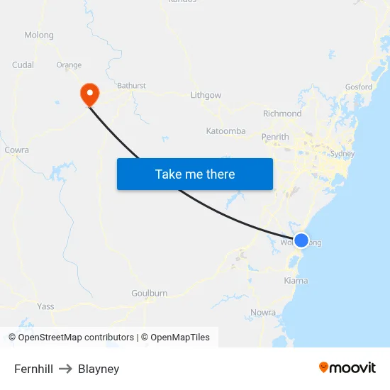 Fernhill to Blayney map