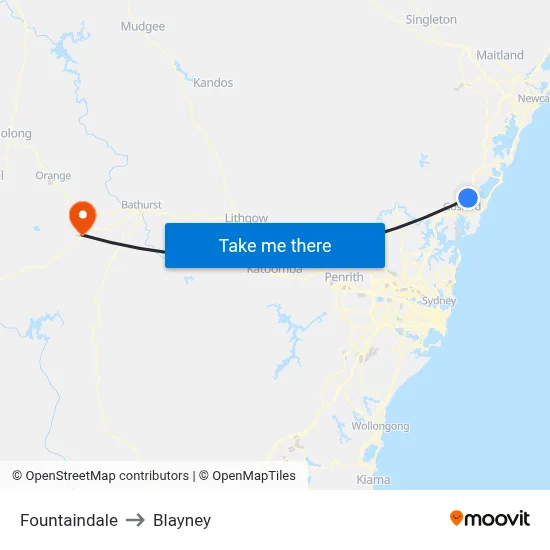 Fountaindale to Blayney map
