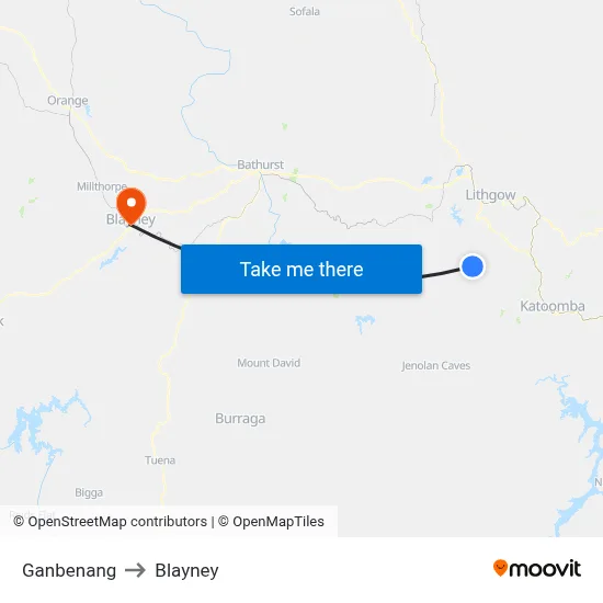Ganbenang to Blayney map