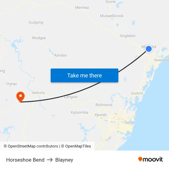 Horseshoe Bend to Blayney map