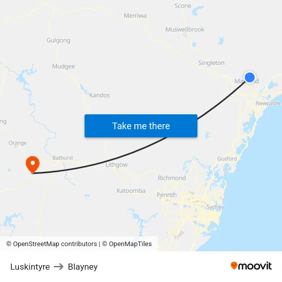Luskintyre to Blayney map