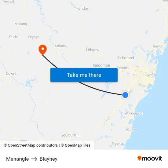 Menangle to Blayney map