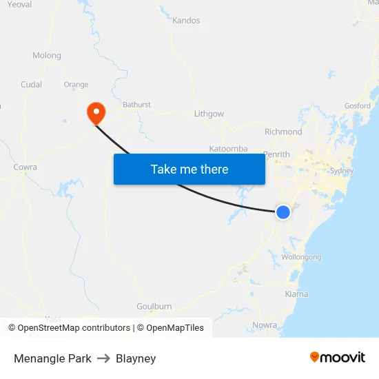 Menangle Park to Blayney map