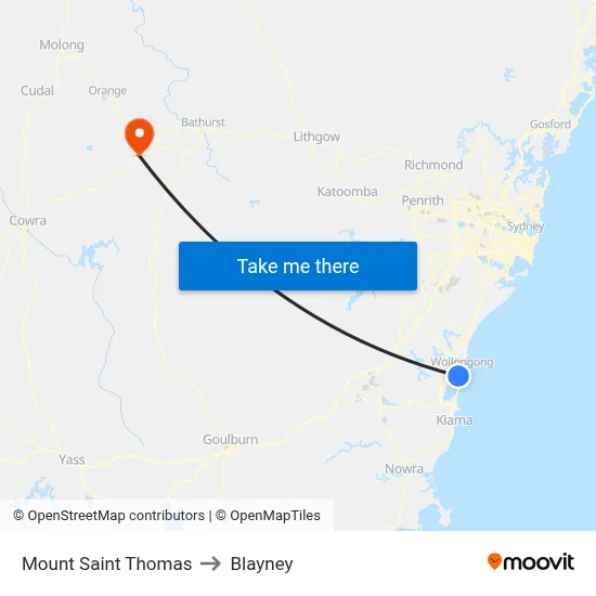 Mount Saint Thomas to Blayney map