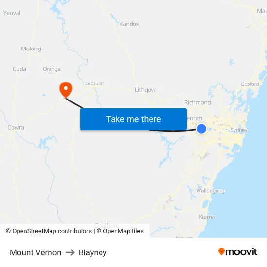 Mount Vernon to Blayney map