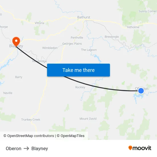 Oberon to Blayney map