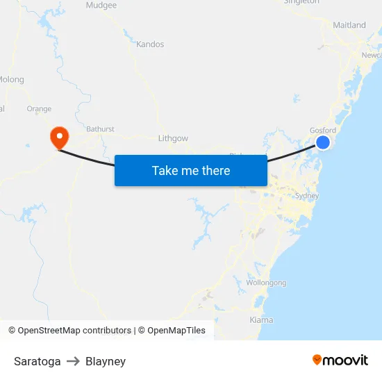 Saratoga to Blayney map