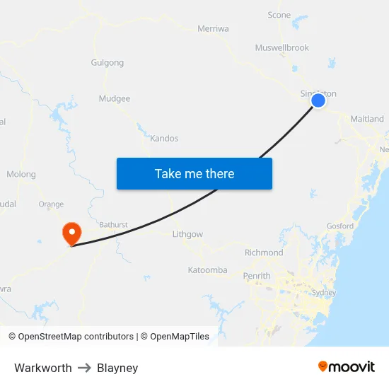 Warkworth to Blayney map