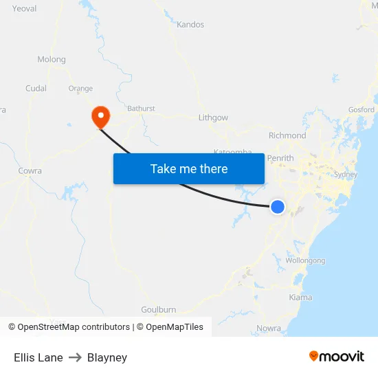 Ellis Lane to Blayney map