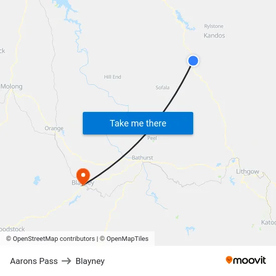 Aarons Pass to Blayney map