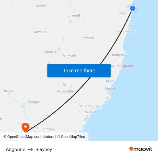 Angourie to Blayney map
