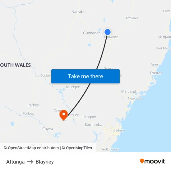 Attunga to Blayney map