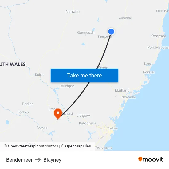 Bendemeer to Blayney map