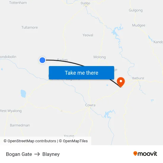 Bogan Gate to Blayney map