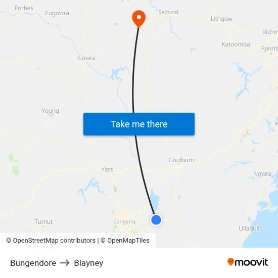 Bungendore to Blayney map