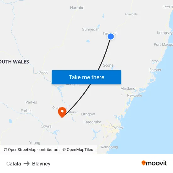 Calala to Blayney map