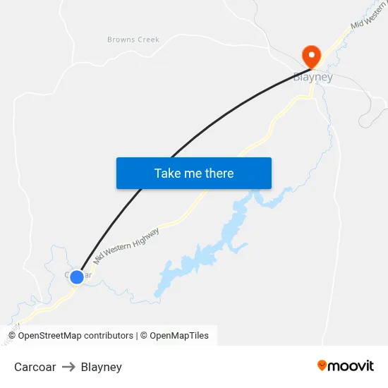 Carcoar to Blayney map