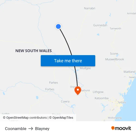 Coonamble to Blayney map