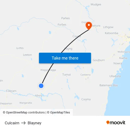 Culcairn to Blayney map
