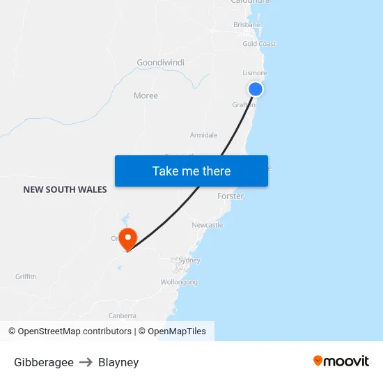 Gibberagee to Blayney map